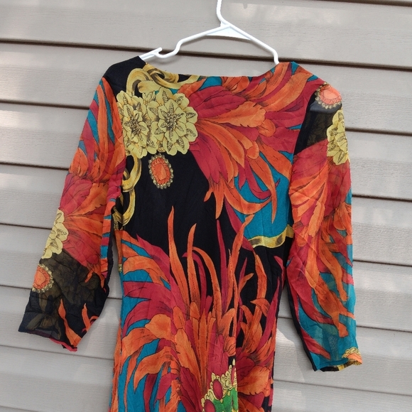 Vintage 90s Gala Collection Size L Vibrant Multicolor Maxi Dress 100%silk - Picture 4 of 7